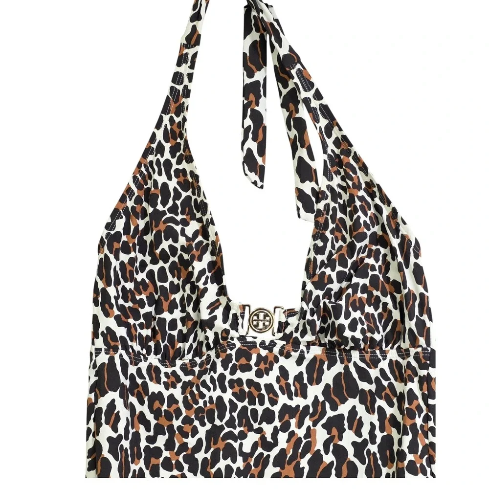 Tory Burch Leopard Print One Piece Swimsuit Womens‎ Medium Brown Excellent Logo